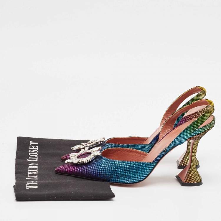 Pre Owned Amina Muaddi Multicolor Metallic Leather Begum Slingback Pumps Size 40
