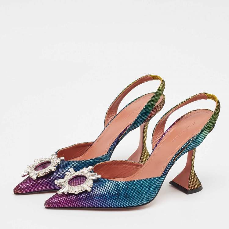 Pre Owned Amina Muaddi Multicolor Metallic Leather Begum Slingback Pumps Size 40
