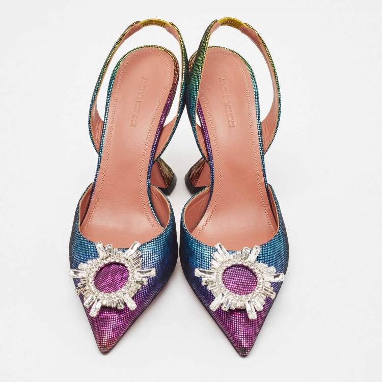 Pre Owned Amina Muaddi Multicolor Metallic Leather Begum Slingback Pumps Size 40