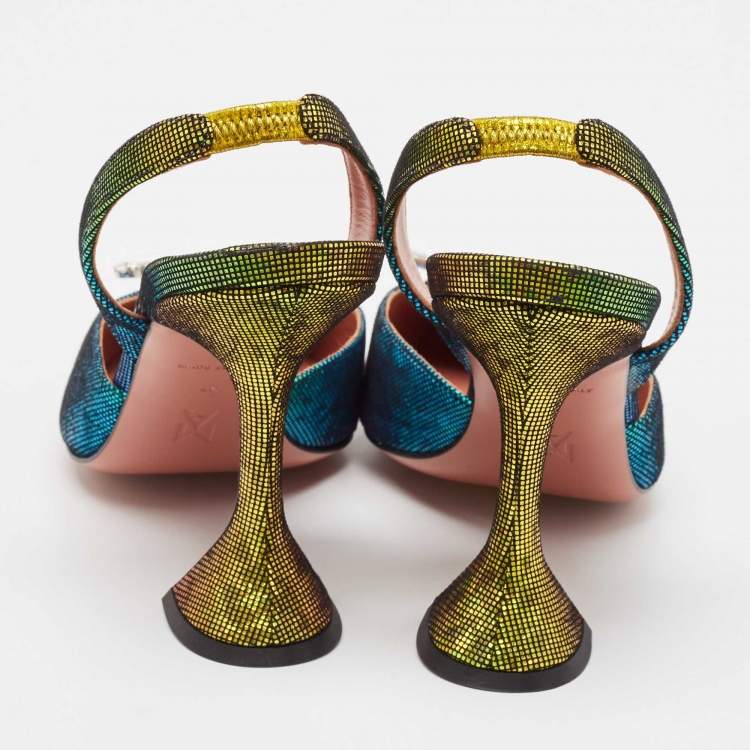 Pre Owned Amina Muaddi Multicolor Metallic Leather Begum Slingback Pumps Size 40