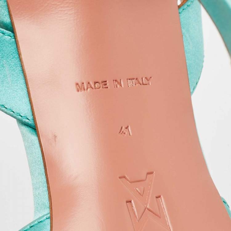 Pre Owned Amina Muaddi Aqua Green Satin Camelia Slingback Pumps Size 41