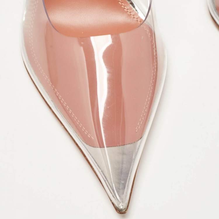 Pre Owned Amina Muaddi Transparent PVC Ane Wedge Pumps Size 36
