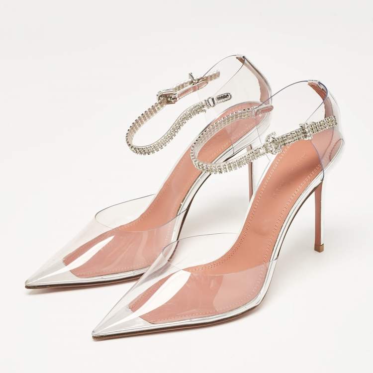 Pre Owned Amina Muaddi Transparent PVC and Leather Ursina Pumps Size 37