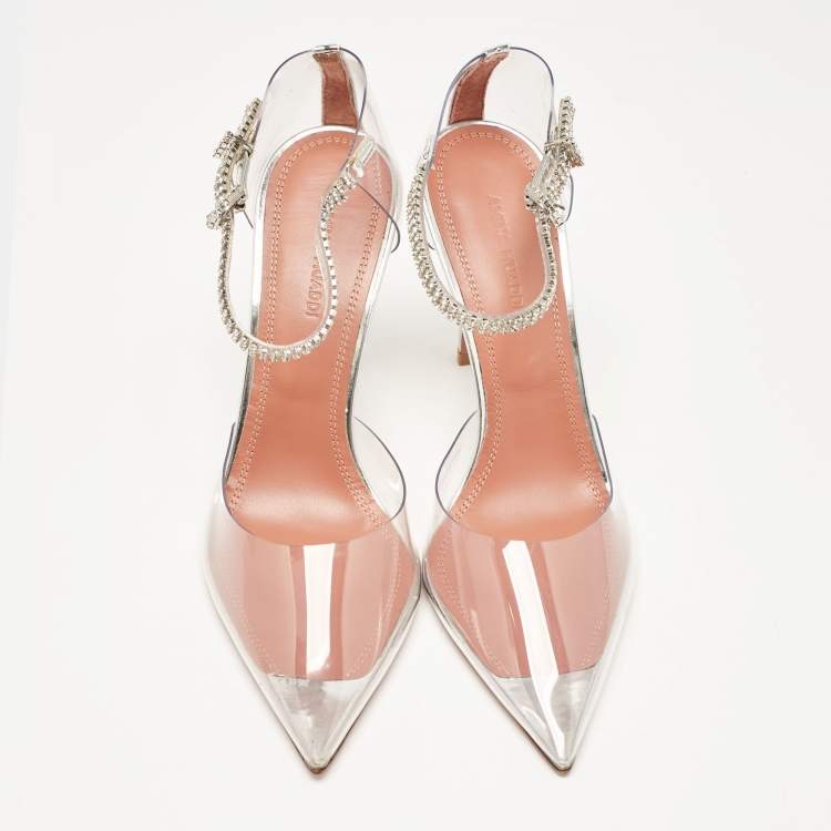 Pre Owned Amina Muaddi Transparent PVC and Leather Ursina Pumps Size 37