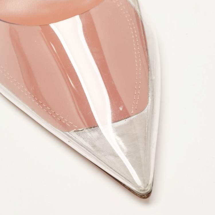 Pre Owned Amina Muaddi Transparent PVC and Leather Ursina Pumps Size 37