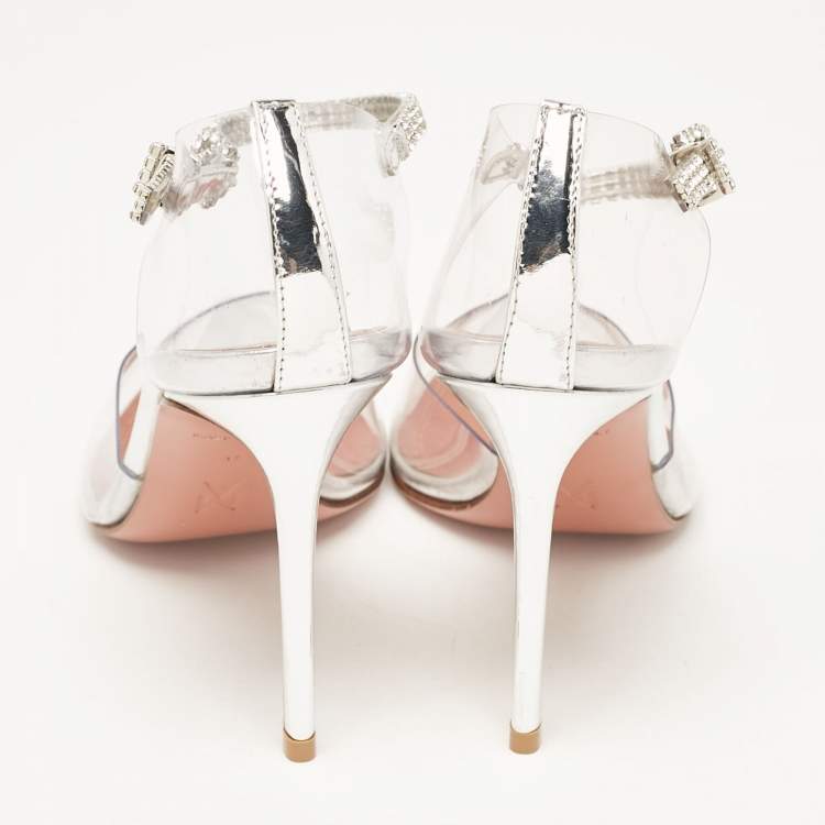 Pre Owned Amina Muaddi Transparent PVC and Leather Ursina Pumps Size 37