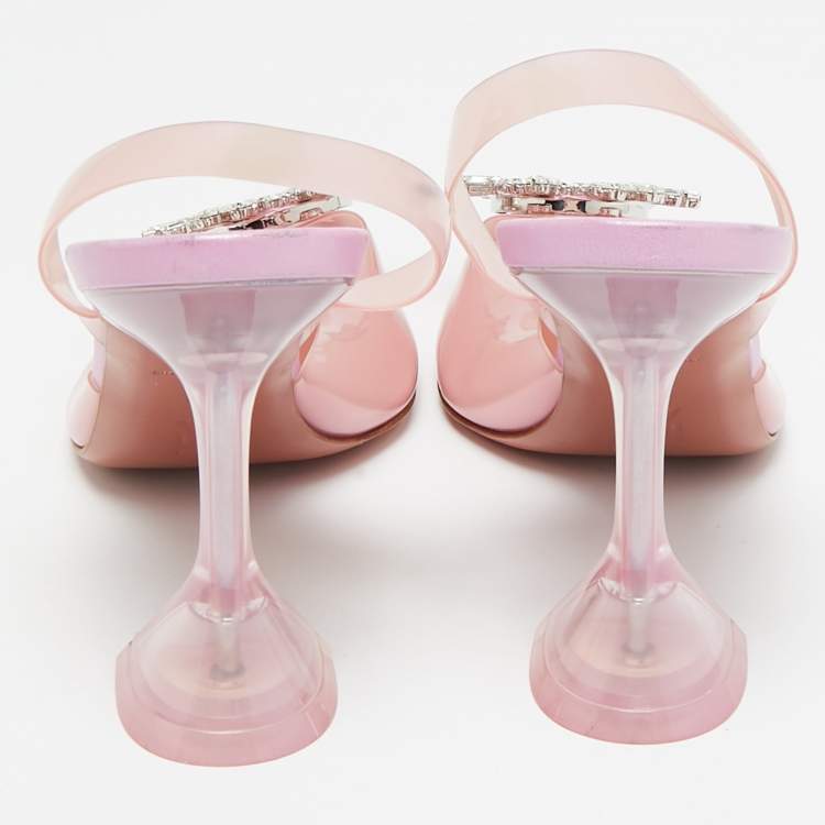 Pre Owned Amina Muaddi Pink Iridescent PVC Begum Slingback Pumps Size 38.5
