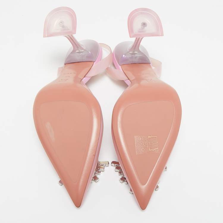 Pre Owned Amina Muaddi Pink Iridescent PVC Begum Slingback Pumps Size 38.5