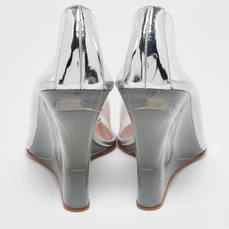 Pre Owned Amina Muaddi Transparent PVC Ane Wedge Pumps Size 37