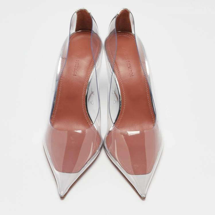 Pre Owned Amina Muaddi Transparent PVC Ane Wedge Pumps Size 37
