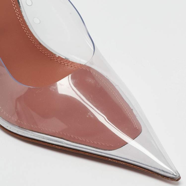 Pre Owned Amina Muaddi Transparent PVC Ane Wedge Pumps Size 37