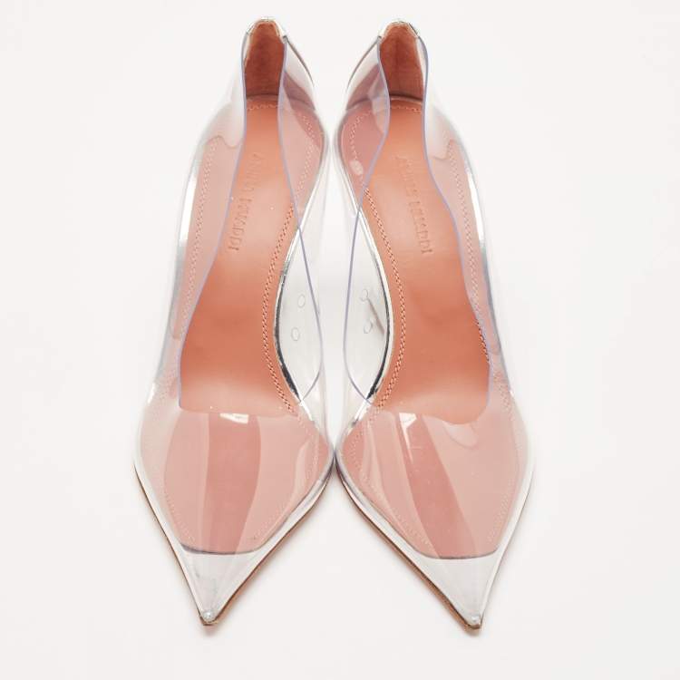 Pre Owned Amina Muaddi Transparent PVC Pointed Toe Ane Wedge Pumps Size 36