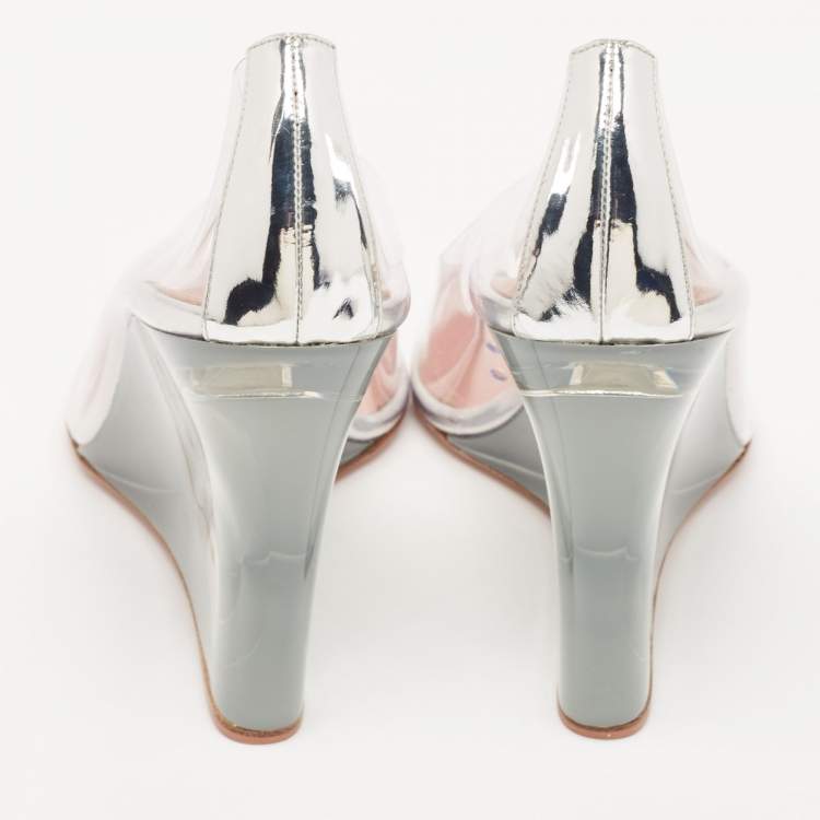 Pre Owned Amina Muaddi Transparent PVC Pointed Toe Ane Wedge Pumps Size 36
