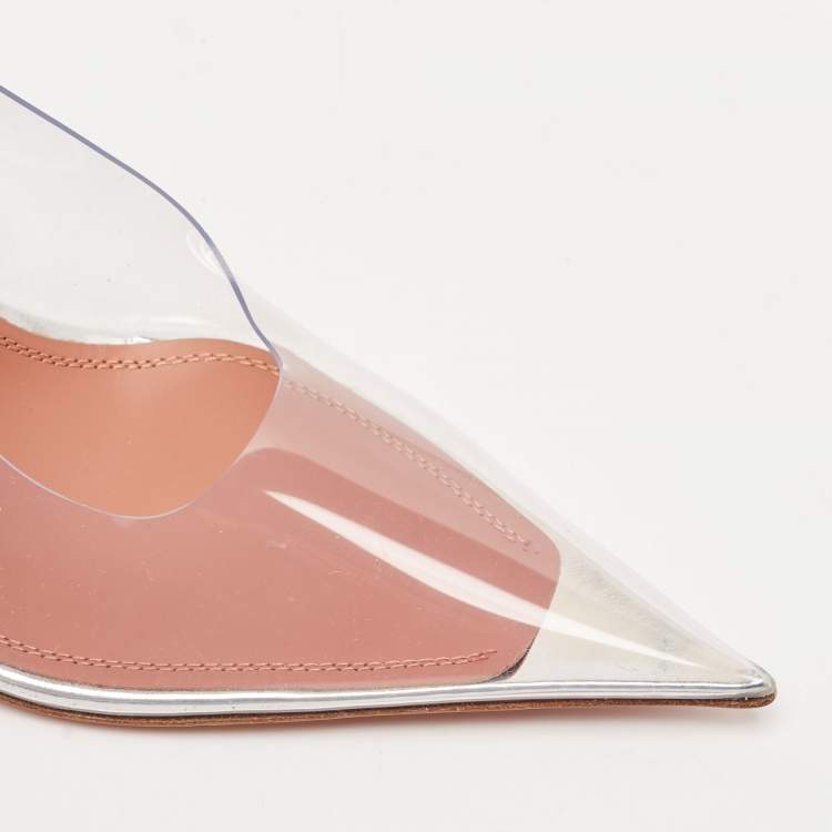Pre Owned Amina Muaddi Transparent PVC Pointed Toe Ane Wedge Pumps Size 36