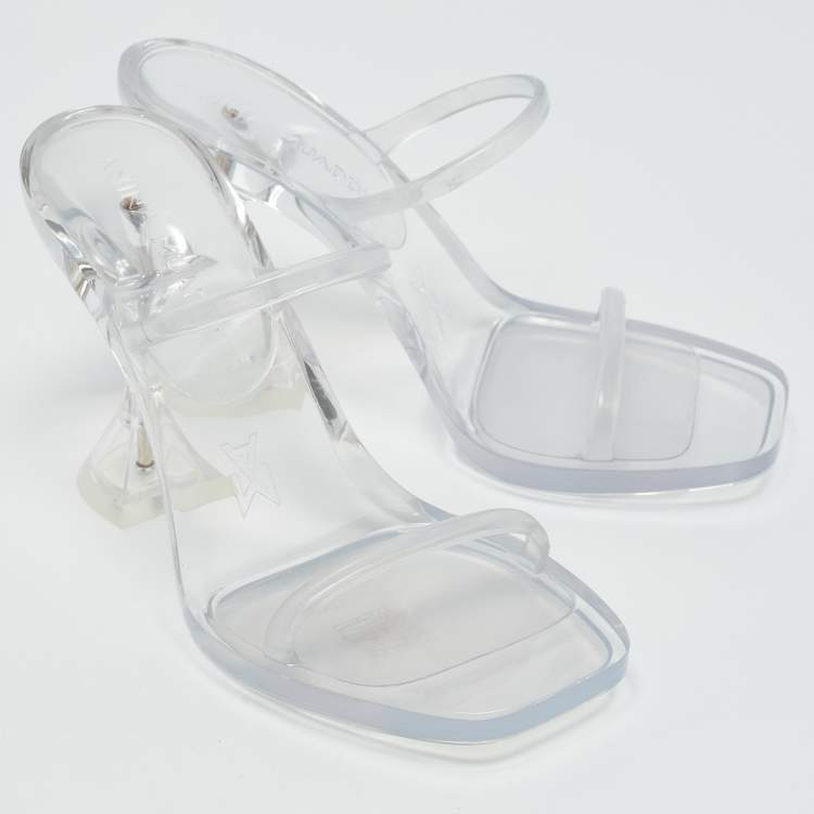 Pre Owned Amina Muaddi Transparent PVC Lupita Slide Sandals Size 37