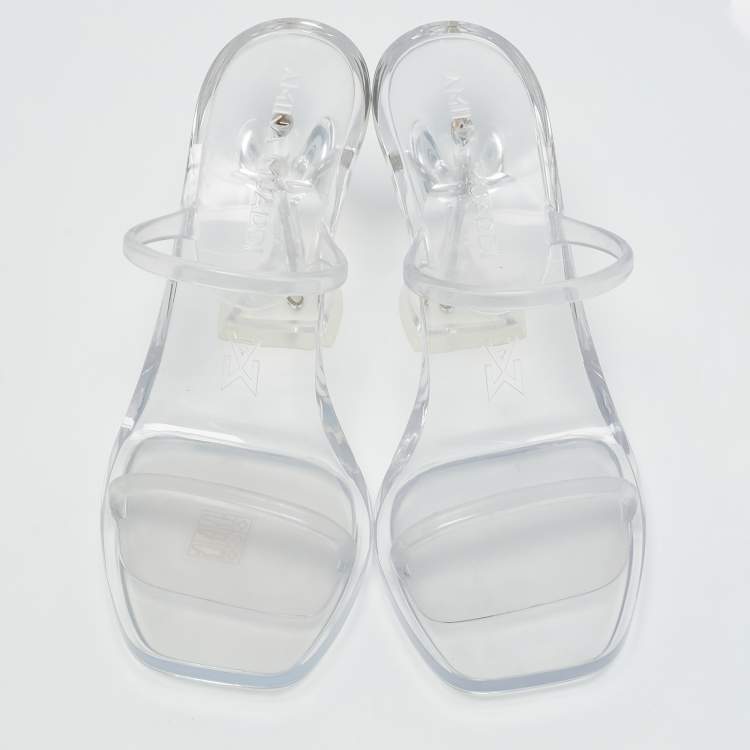 Pre Owned Amina Muaddi Transparent PVC Lupita Slide Sandals Size 37