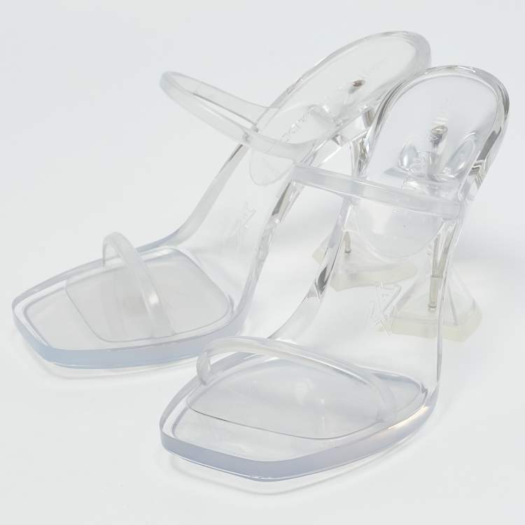 Pre Owned Amina Muaddi Transparent PVC Lupita Slide Sandals Size 37