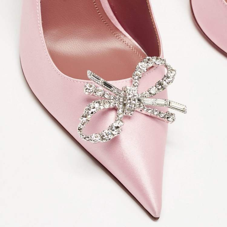 Pre Owned Amina Muaddi Pink Satin Crystal Embellished Rosie Pumps Size 39.5