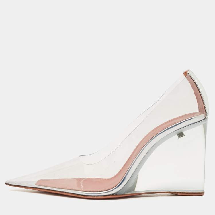 Pre Owned Amina Muaddi Transparent PVC Ane Wedge Pumps Size 37.5