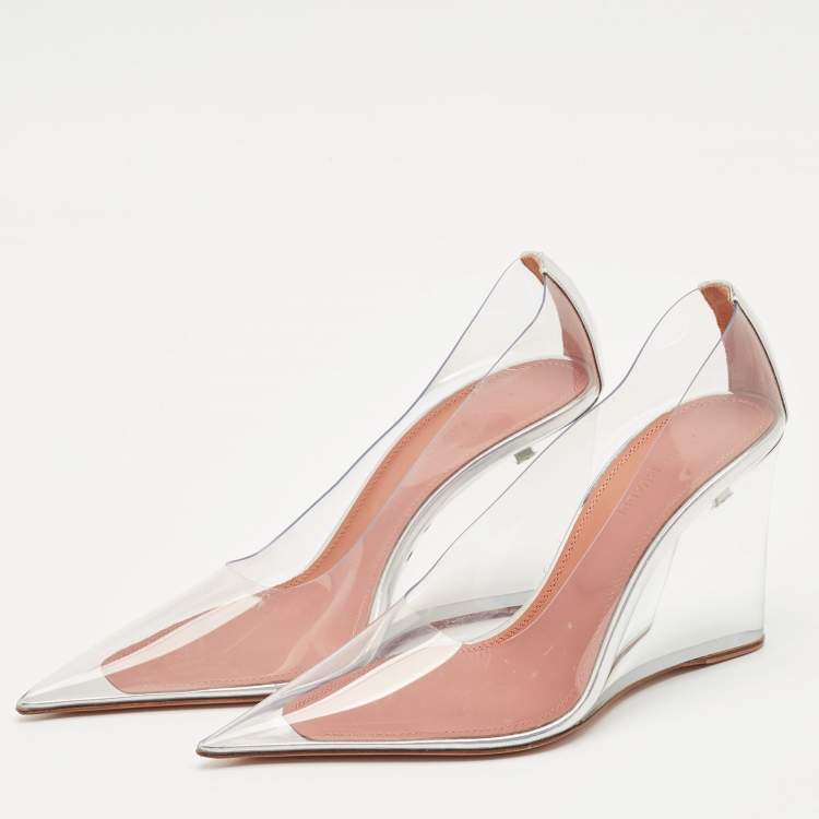 Pre Owned Amina Muaddi Transparent PVC Ane Wedge Pumps Size 37.5