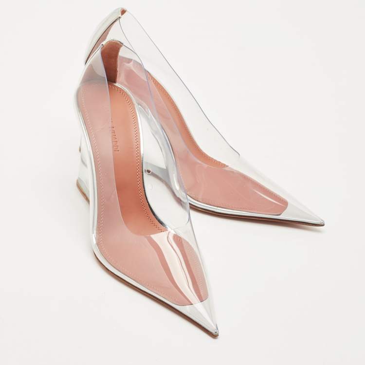 Pre Owned Amina Muaddi Transparent PVC Ane Wedge Pumps Size 37.5
