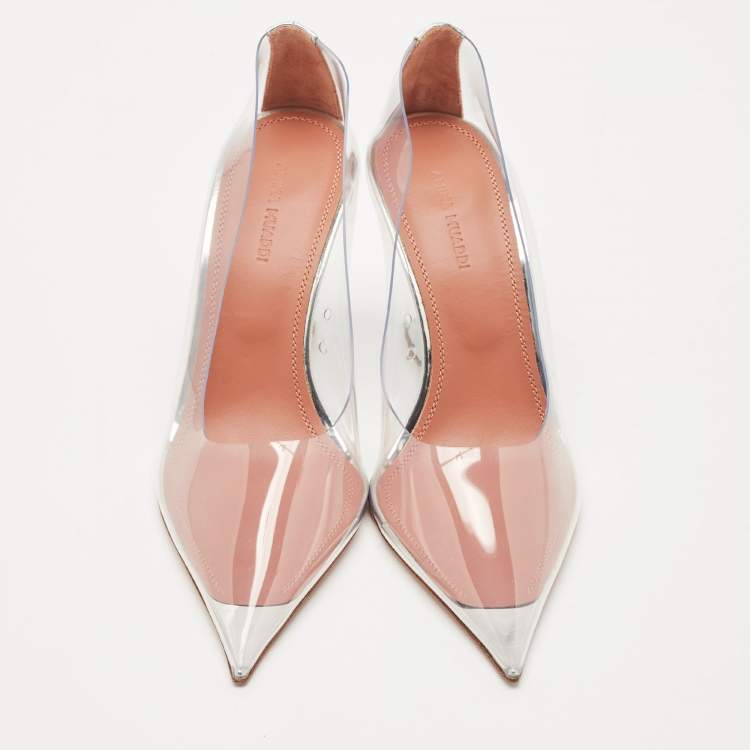 Pre Owned Amina Muaddi Transparent PVC Ane Wedge Pumps Size 37.5