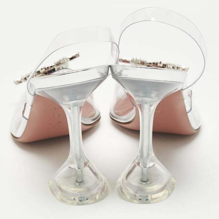 Pre Owned Amina Muaddi Transparent PVC Begum Glass Slingback Pumps Size 38.5
