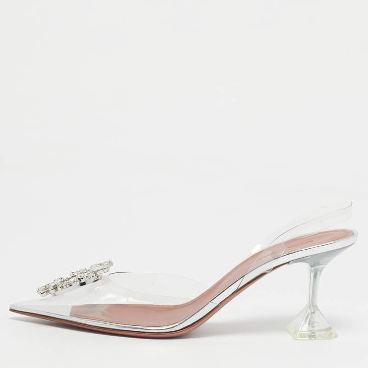 Pre Owned Amina Muaddi Transparent PVC Begum Slingback Pumps Size 39
