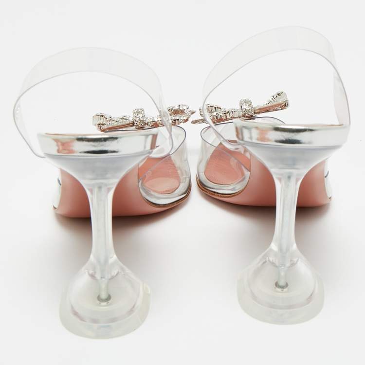 Pre Owned Amina Muaddi Transparent PVC Rosie Slingback Pumps Size 37