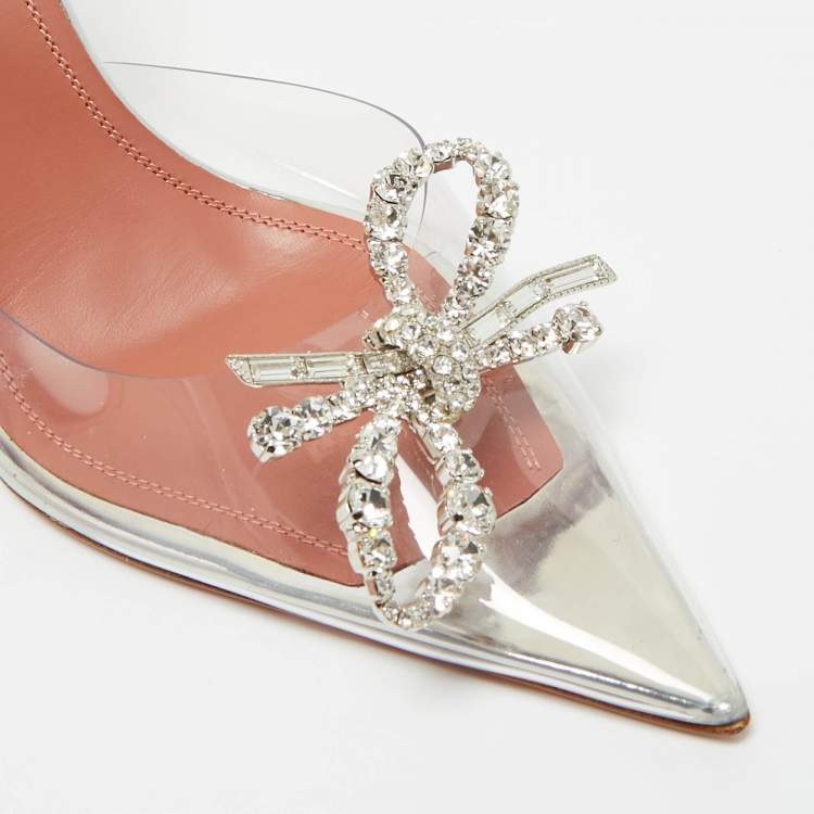 Pre Owned Amina Muaddi Transparent PVC Rosie Slingback Pumps Size 37