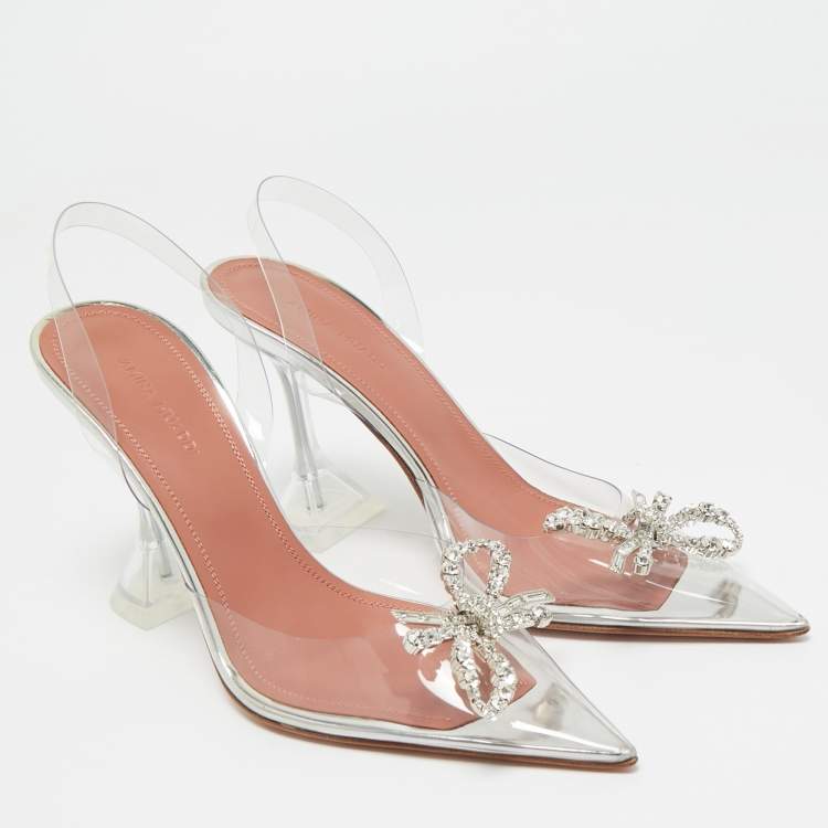 Pre Owned Amina Muaddi Transparent PVC Rosie Slingback Pumps Size 37