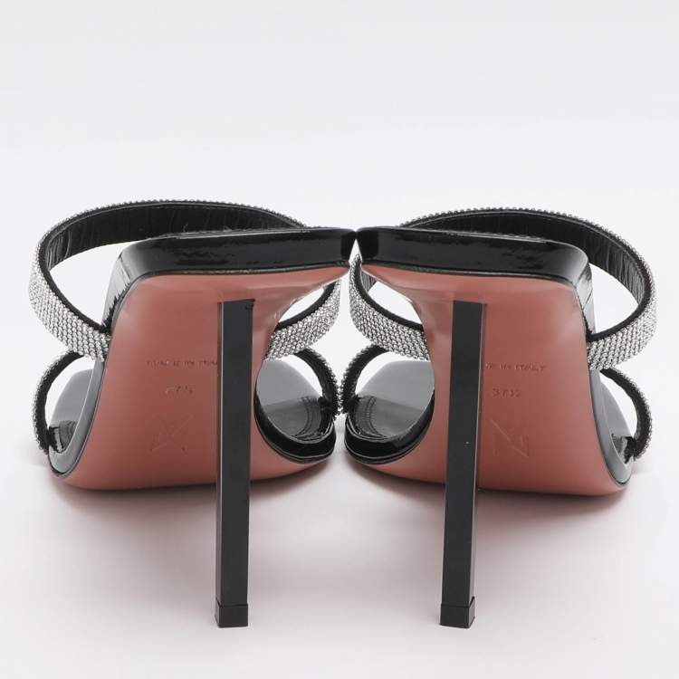 مملوكة مسبقًا Amina Muaddi Rih Size 37.5 Silver/Black Glitter Slide Sandals