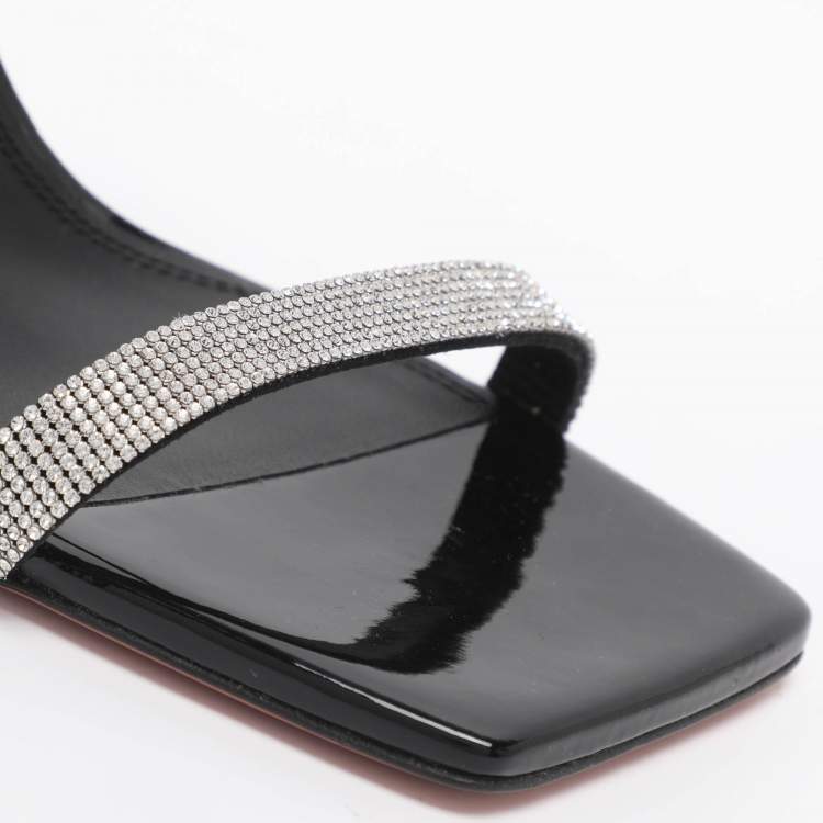 مملوكة مسبقًا Amina Muaddi Rih Size 37.5 Silver/Black Glitter Slide Sandals