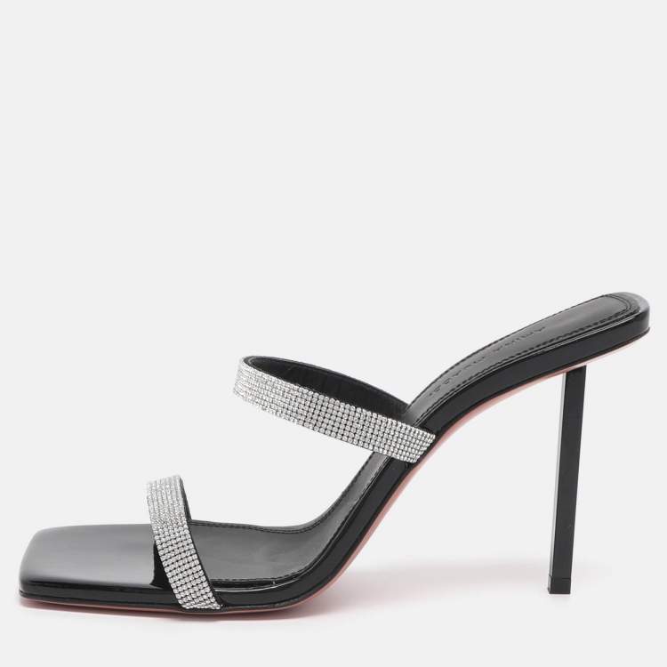 مملوكة مسبقًا Amina Muaddi Rih Size 37.5 Silver/Black Glitter Slide Sandals