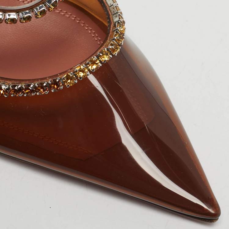 مملوكة مسبقًا Amina Muaddi Holli Glass Size 36 Brown PVC Pumps
