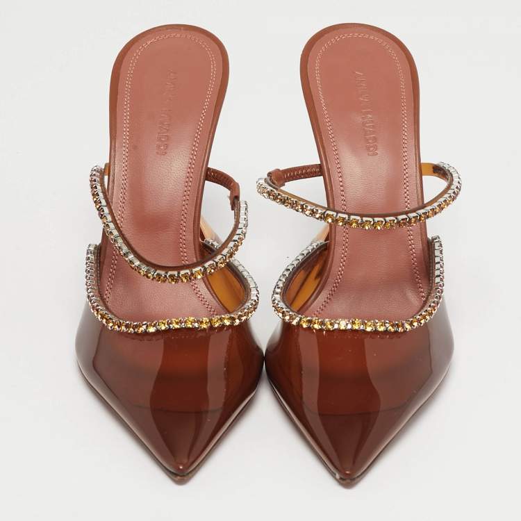 مملوكة مسبقًا Amina Muaddi Holli Glass Size 36 Brown PVC Pumps