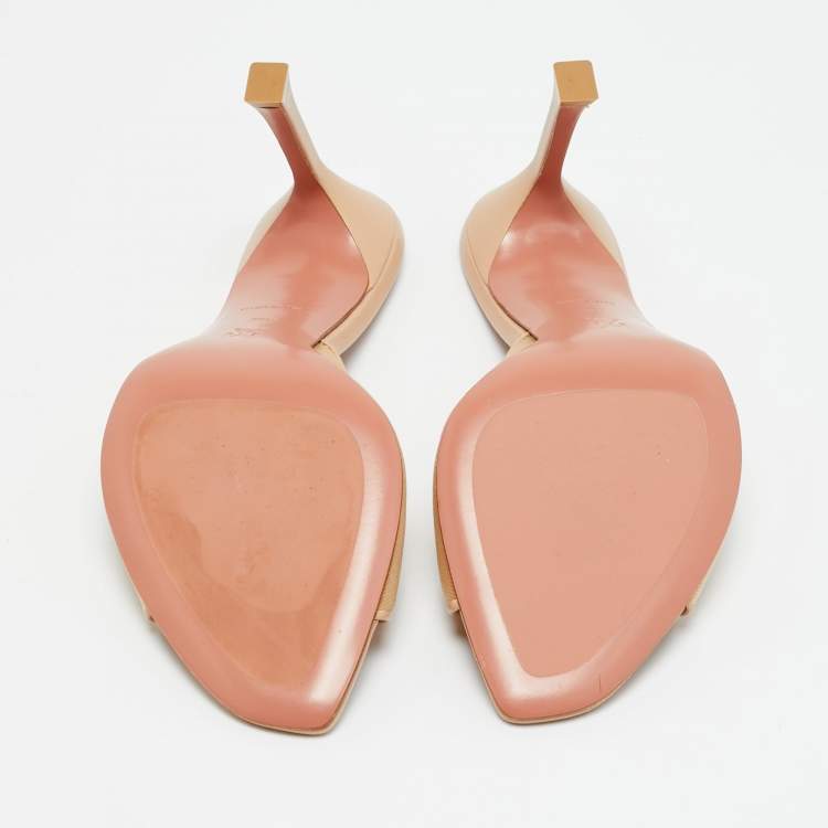 Pre Owned Amina Muaddi Alexa Size 35.5 Beige Leather and Net Slide Sandals