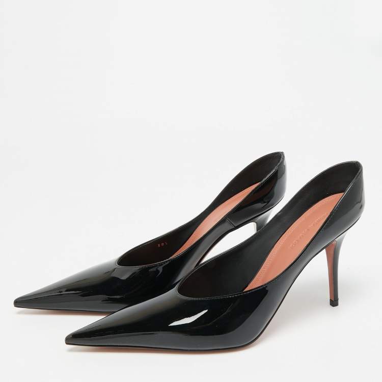 مملوكة مسبقًا Amina Muaddi Anok Size 38.5 Black Patent Leather Mules