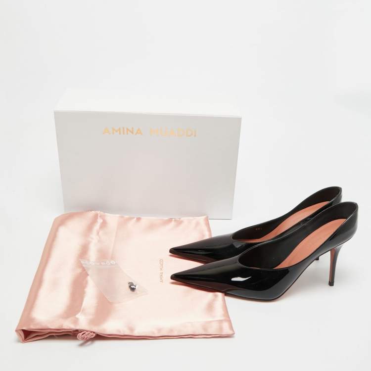 مملوكة مسبقًا Amina Muaddi Anok Size 38.5 Black Patent Leather Mules