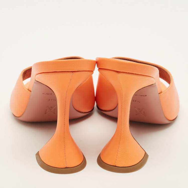 Pre Owned Amina Muaddi Lupita Size 37.5 Orange Leather Slide Sandals