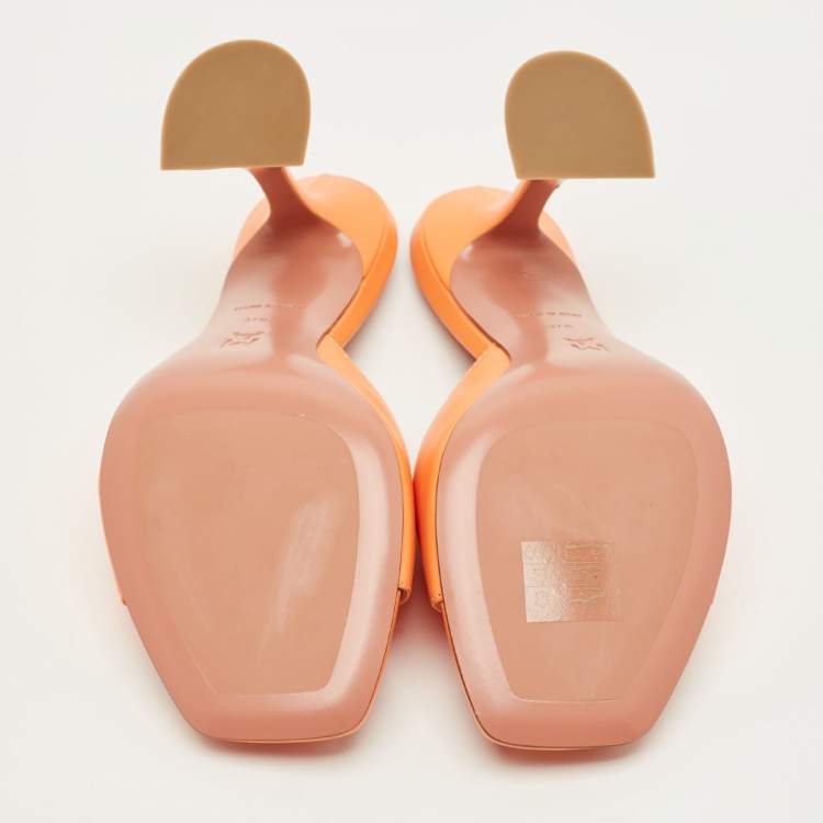 Pre Owned Amina Muaddi Lupita Size 37.5 Orange Leather Slide Sandals