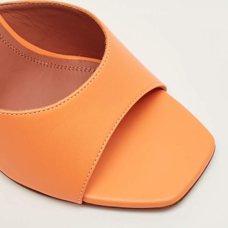 Pre Owned Amina Muaddi Lupita Size 37.5 Orange Leather Slide Sandals