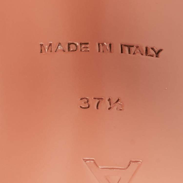 Pre Owned Amina Muaddi Lupita Size 37.5 Orange Leather Slide Sandals