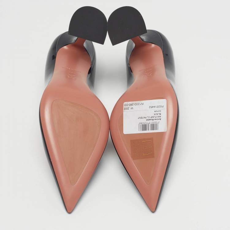 Pre Owned Amina Muaddi Ami Size 37.5 Black Patent Leather Pumps