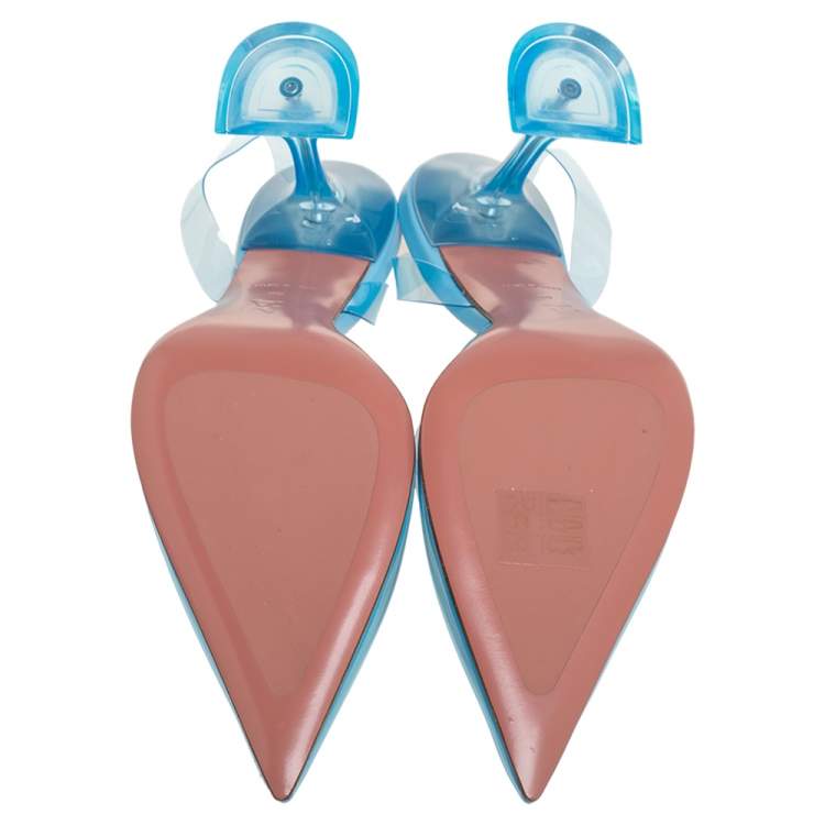 مملوكة مسبقًا Amina Muaddi Blue  PVC And Leather Holli Glass Slingback Pumps Size 39