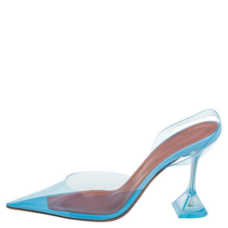 مملوكة مسبقًا Amina Muaddi Blue  PVC And Leather Holli Glass Slingback Pumps Size 39