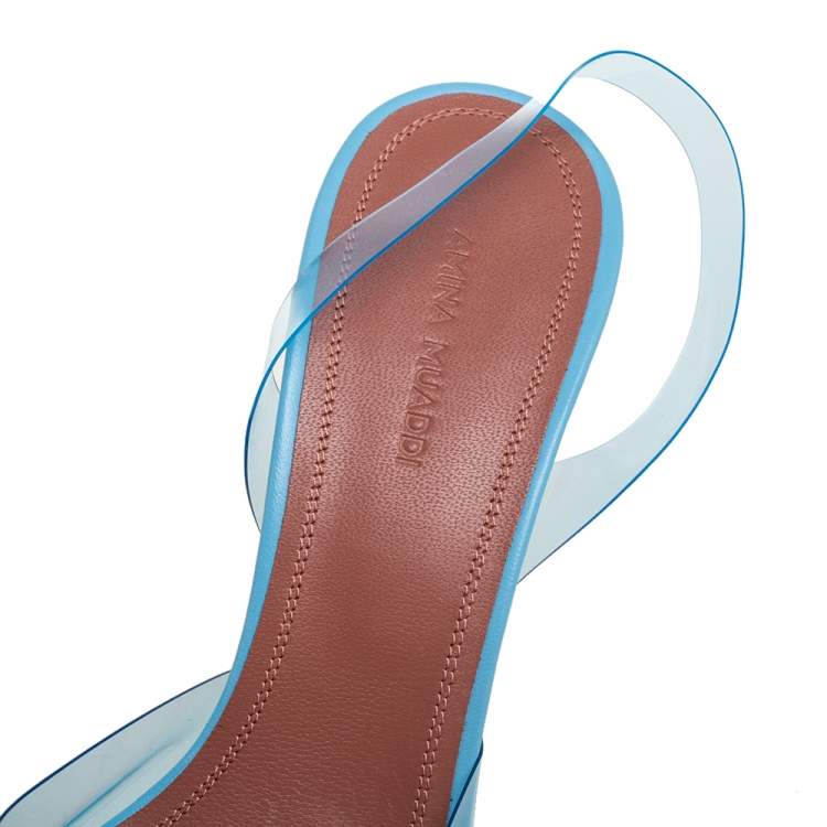 مملوكة مسبقًا Amina Muaddi Blue  PVC And Leather Holli Glass Slingback Pumps Size 39