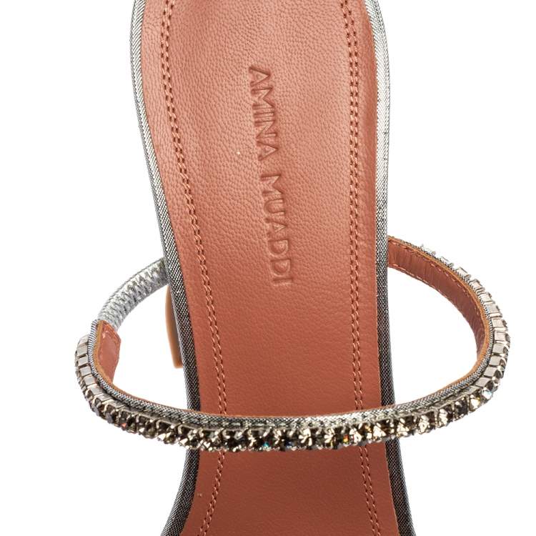 مملوكة مسبقًا Amina Muaddi Silver Fabric Gilda Sandals Size 38.5