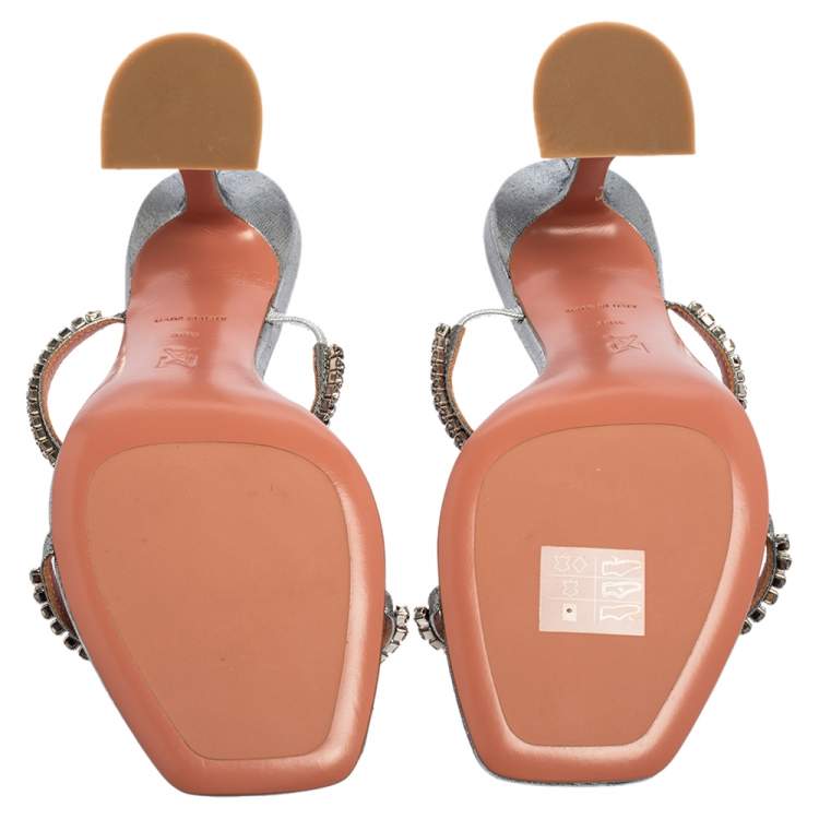مملوكة مسبقًا Amina Muaddi Silver Fabric Gilda Sandals Size 38.5