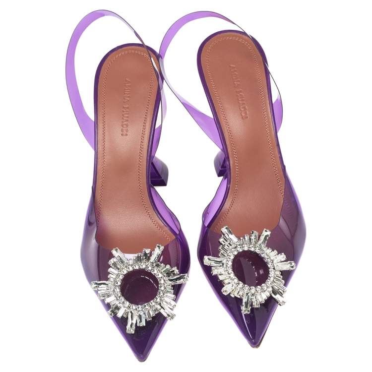 Pre Owned Amina Muaddi Purple PVC Begum Slingback Pumps Size 37